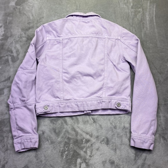 Free People Cropped Denim Jacket Lavender Purple Sz XS Button Front Grunge Boho - Picture 7 of 8